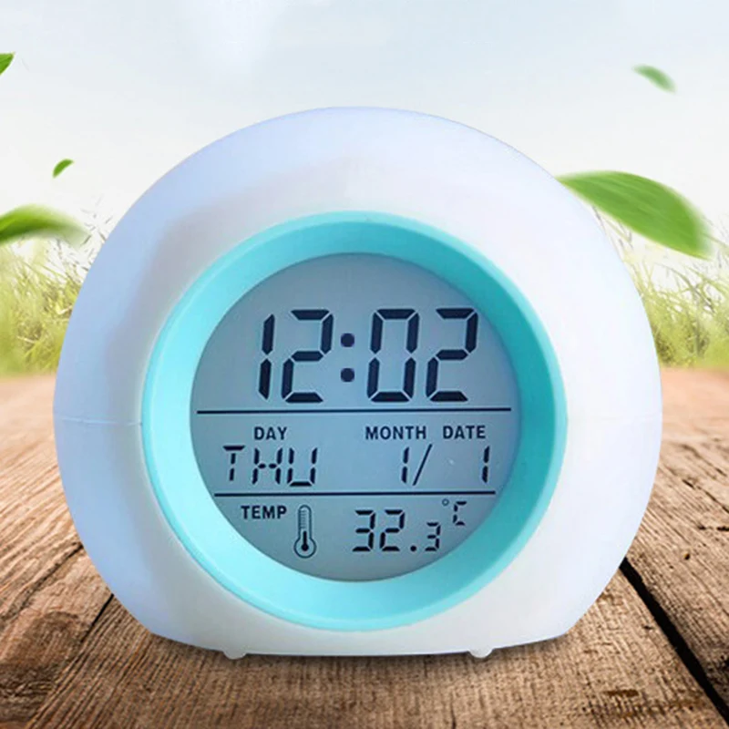 Kids Digital Alarm Clocks 7 Colors LED Change Night Light Spherical Touch Control Wake Up Electronic Clock Children Clock Gifts