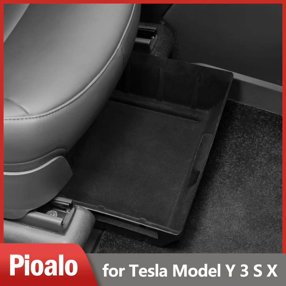 For Tesla Model Y 2020-2023 Accessories Front Under Seat Storage Organizer, Felt-Textured Hidden Storage Tray Box