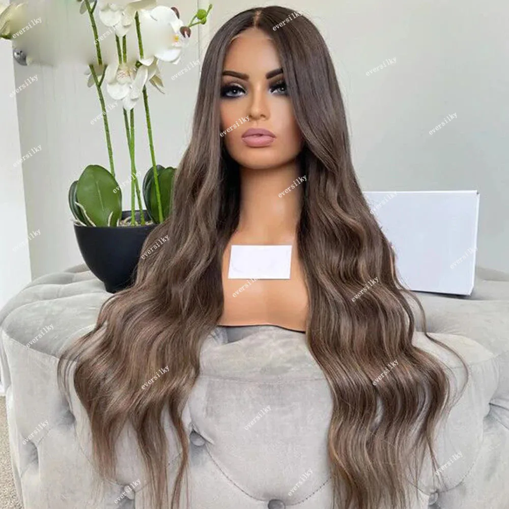 Loose Wavy Light Ash Brown 13X6  Lace Front 100% Human Hair Wigs for Women  Pre Plucked 360 full Lace Frontal Wigs 5X5 closure