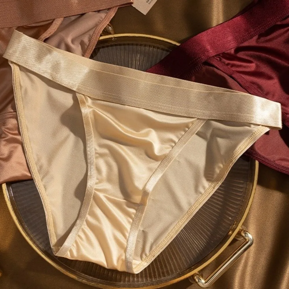 Modische Niedriggeschnittene Satin-Seiden-Slips Unterhosen Einfarbige Eisseiden-Höschen Nahtloser Baumwoll-Schritt Damenunterwäsche Mädchen – Detail 8