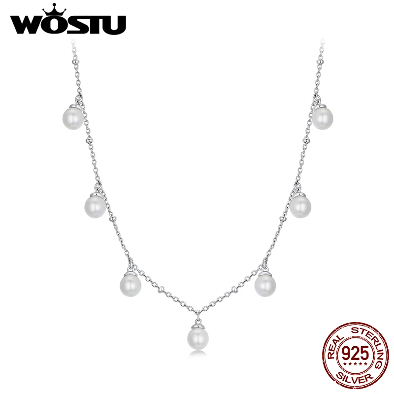 WOSTU حقيقية 925 فضة اللؤلؤ قطرة قلادة قلادة المرأة أنيقة قذيفة اللؤلؤ عيد ميلاد مجوهرات هدية لفتاة أمي