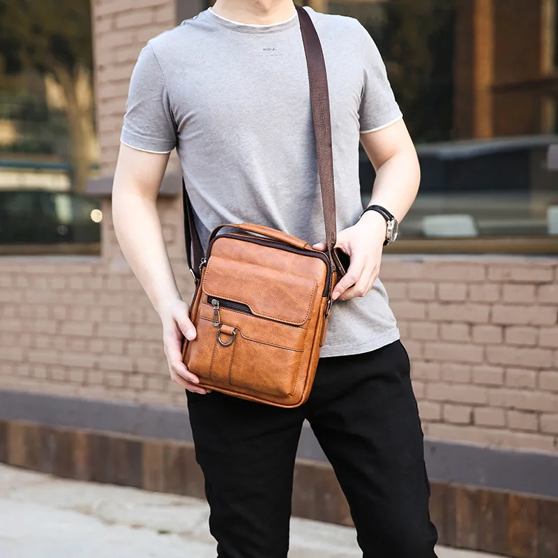 Bolsa de ombro PU masculina, seção vertical das bolsas de negócios e lazer, grande capacidade, bolsas simples e versáteis, novas