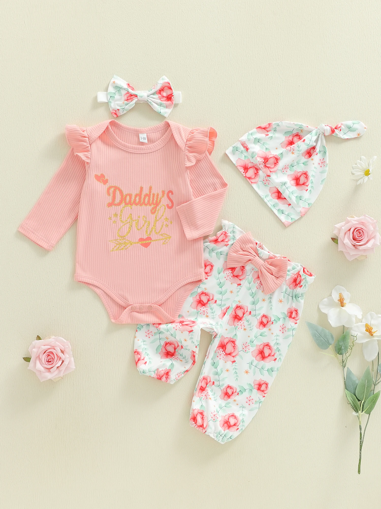 طقم ملابس رائع للفتيات الصغيرات مكون من 3 قطع مع بنطال مزين بالزهور وعصابة رأس متطابقة - أساسيات أزياء الخريف #1