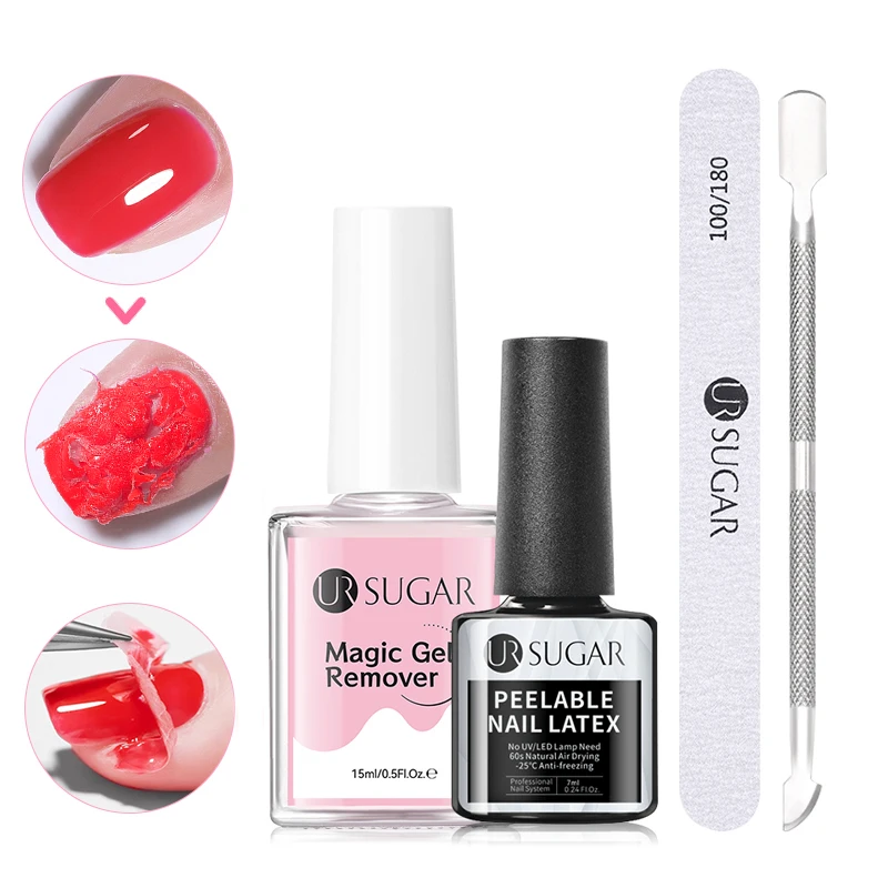 

UR SUGAR 15ml Nail Gel Polish Remover Nail Latex Buffer Pusher Set Manicure Nail Tool Kit Quick Remove Soak-Off UV Polish Cleane