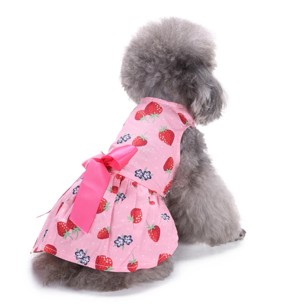 

Summer Pet Dog Dress Strawberry Clothes Sleeveless Skirt Large Dogs Apparel Bowknot Puppy Vacation Photoshoot Elegant Printed