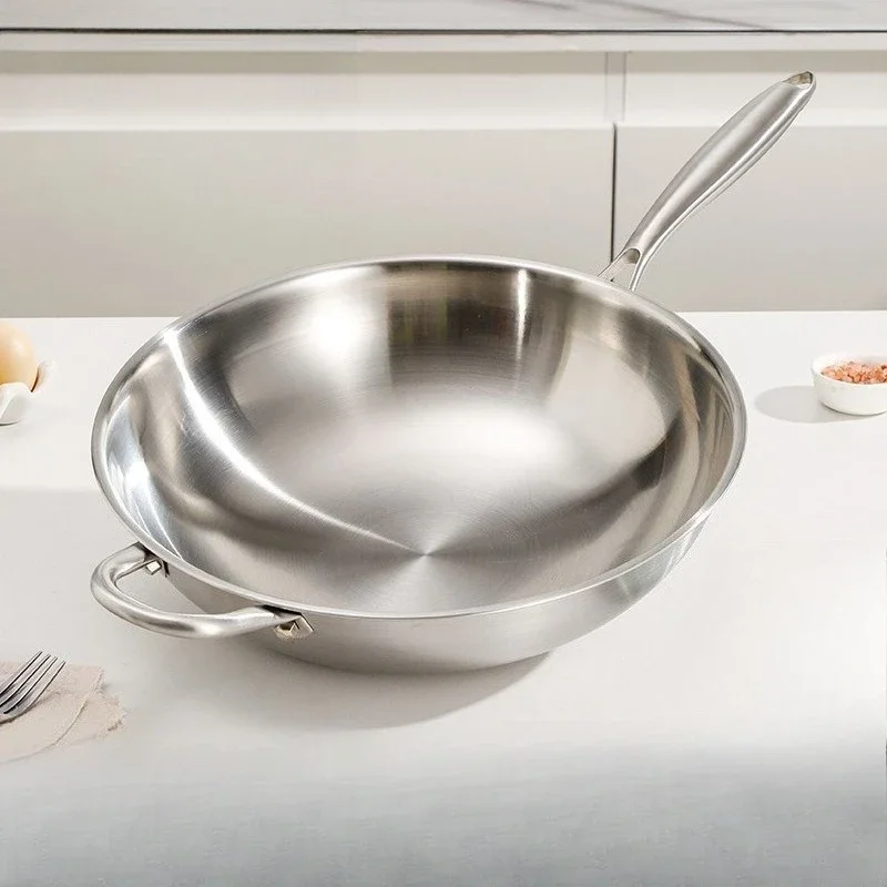 Food Grade 316 Stainless Steel Wok Non Stick Coating Free Thickened Frying Pan For Home Cooking Induction Kitchenware