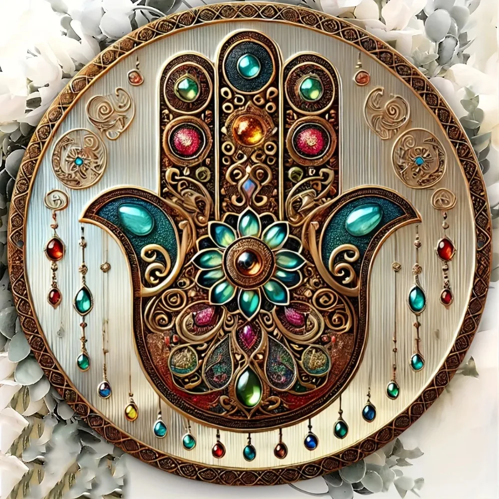 Böhmische runde Edelstein-Wandtafel – Multifunktionale Aluminium-Wandkunst für Zuhause, Garten & Veranda