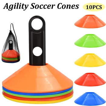 스포츠 훈련을위한 운반 가방 및 홀더 콘이있는 10PCS 민첩성 축구 콘 축구 농구 코칭 연습 장비
