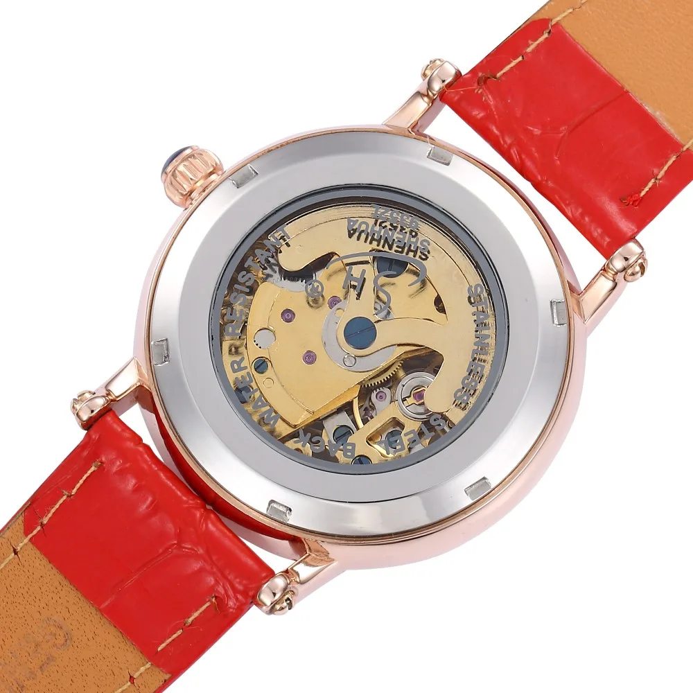 SHENHUA 여성용 기계식 자동 시계, 최고 브랜드 럭셔리 라인석 방수 시계, 패션