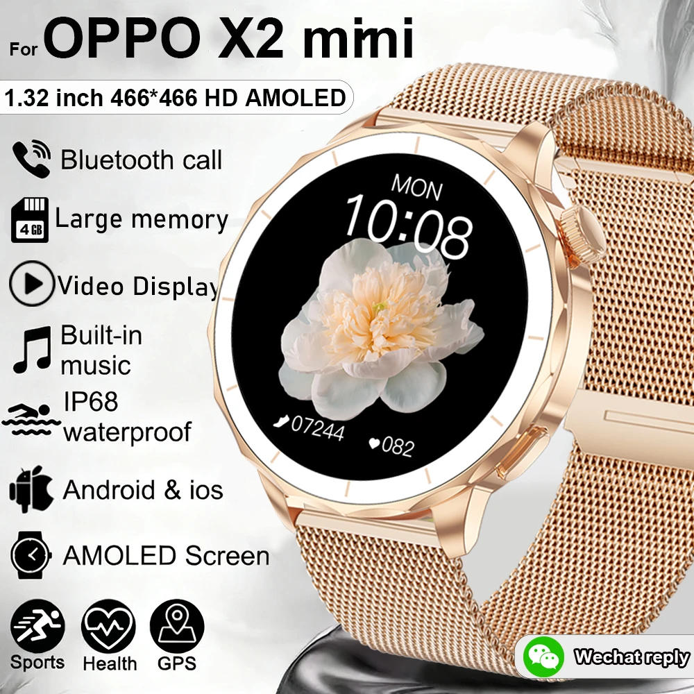 

2025 New 4GB Large Memory Smart Watch 466*466 HD AMOLED Local video IP68 Smartwatch Men Woman Wechat Reply For OPPO Watch X2mini