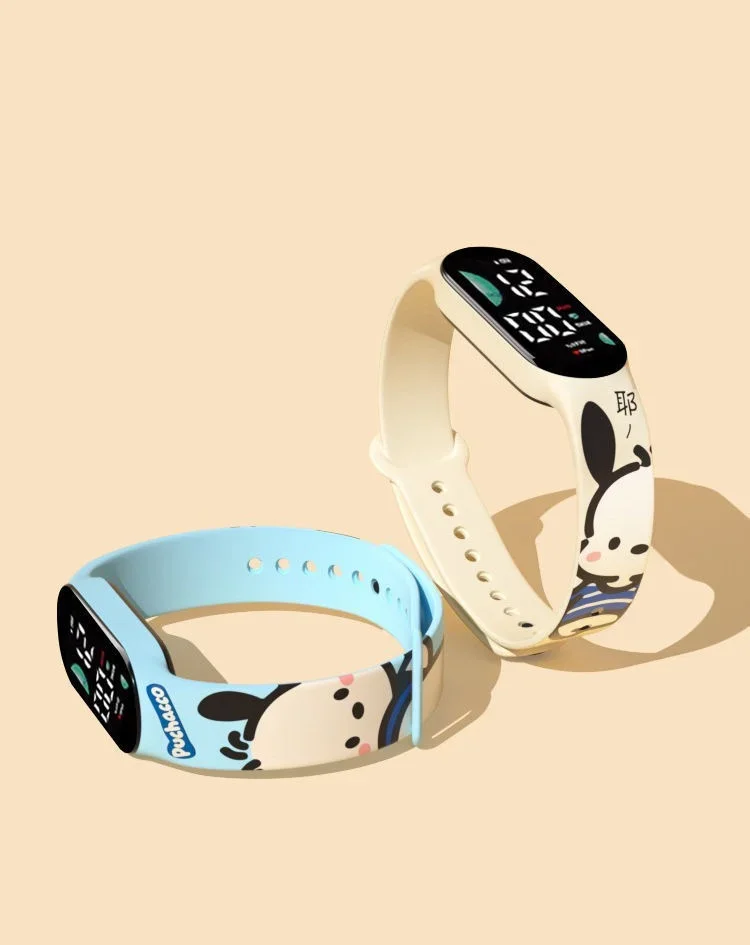 Cinnamoroll  Kuromi Cartoon Children's Watches Pochaco Electronic Watch Smart Bracelet Black Rice Anime Character Student Watch