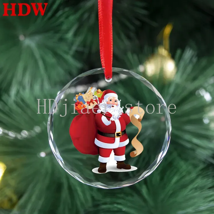 

Custom Christmas crystal glass pendants, heart-shaped and round, with dual functions of Christmas decoration