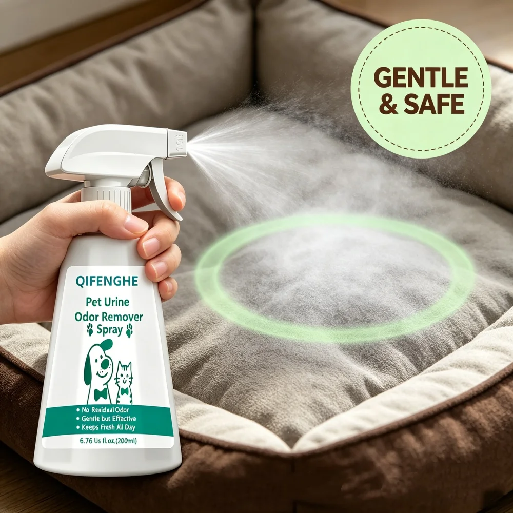 QIFENGHE 200ml Pet Urine Odor Remover Spray, Cat Dog Urine Smell Eliminator, Gentle Deodorizer for Carpet, Litter Box & Home