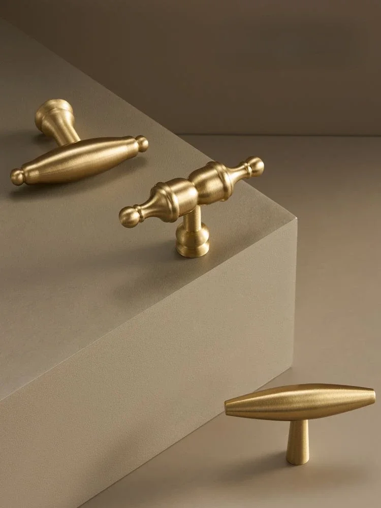 Solid Brass T-bar Cabinets Doors Drawers Furniture Pastoral American European French Style Matte Gold Handle