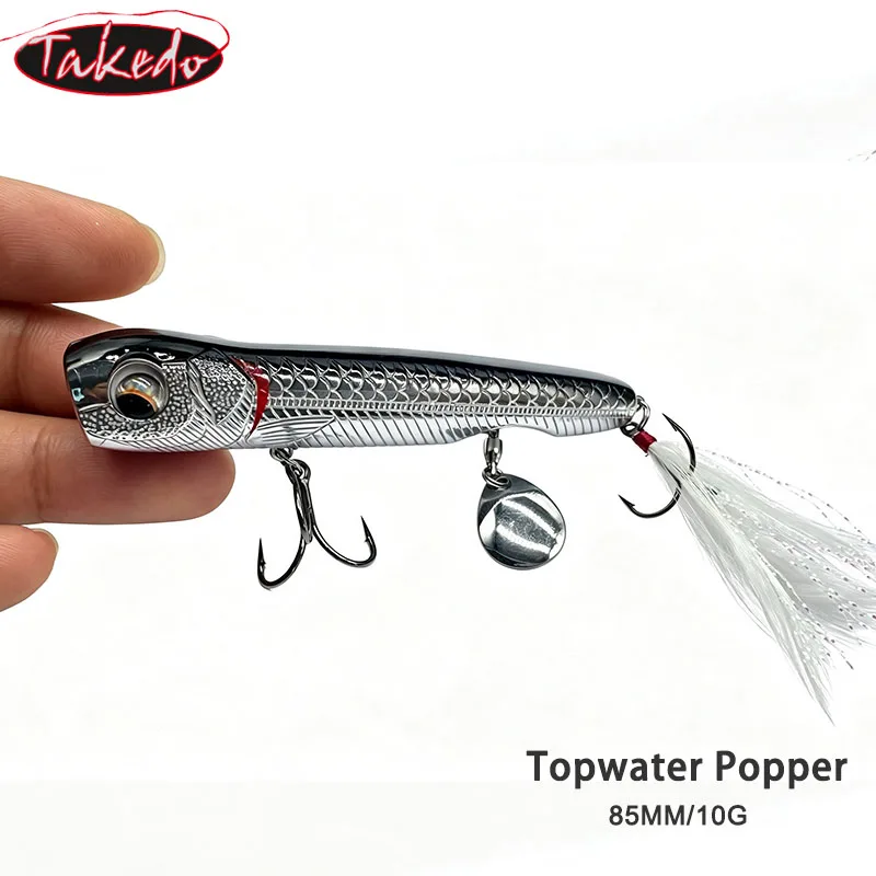 TAKEDO 10G Top Water Popper Fishing Lure Hard Bait With Bearing Swiver Spoon Treble Hook Artificial Bait Wobbler for Bass Trout view 4