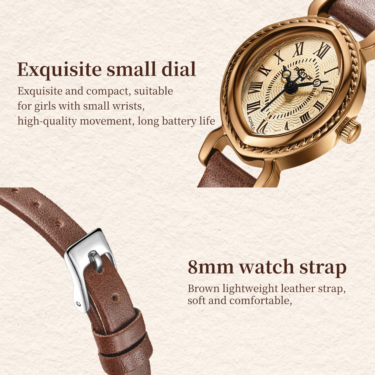 ساعة كلاسيكية أنيقة من Lucky Goddess بمينا صغير وحزام جلدي كوارتز مقاومة للماء للنساء، ساعة للنساء