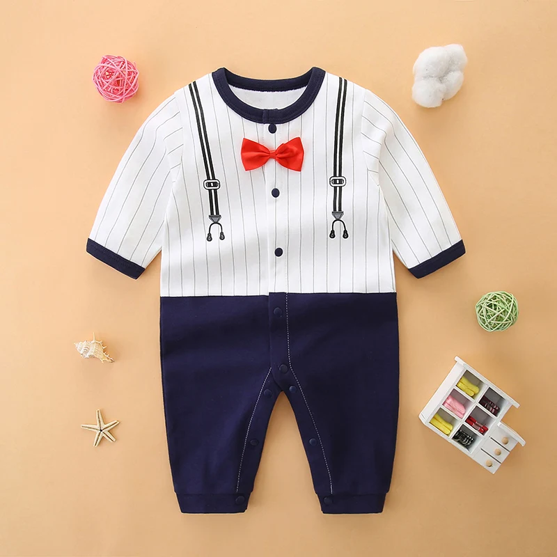 

Newborn baby autumn full moon dress pure cotton spring 0-3-6 months baby boy harem handsome preppy style crawling suit