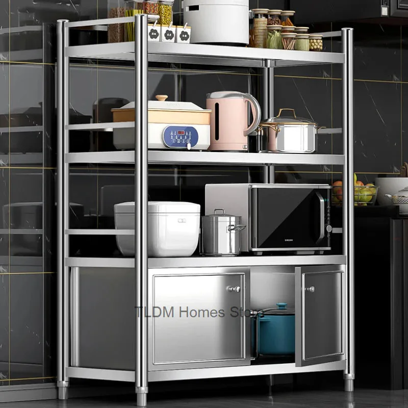 Floor-standing Microwave Cupboard Kitchen Cabinet Stainless Steel Multi-layer Kitchen Cabinets Shelves Home Kitchen Furniture