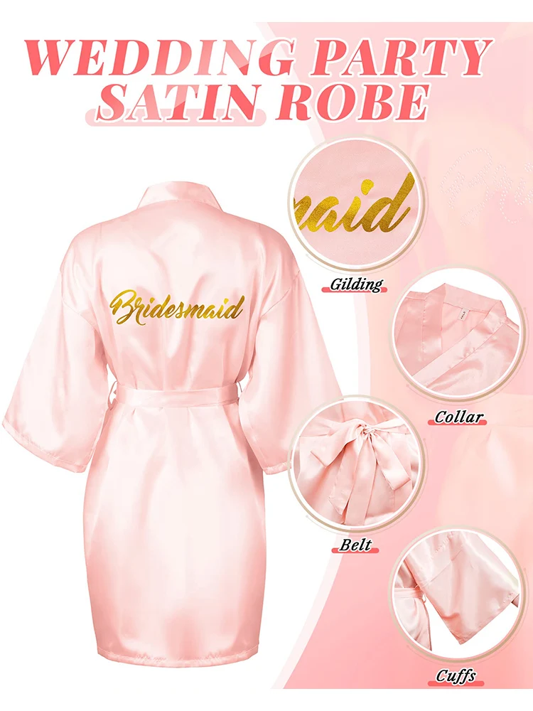 5-18pcs Wedding Team Bride Bridesmaid Robe Dressing Gown Satin Kimono Bathrobe for Women Bridal Shower Bachelorette Hen Party