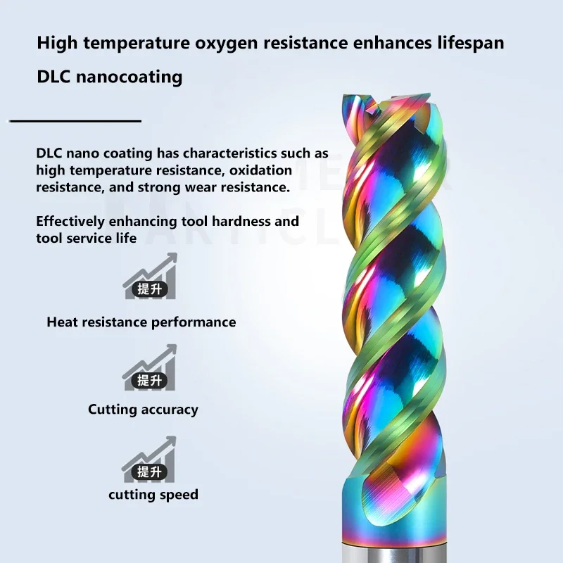 DLC コーティングされたエンドミルアルミ HRC65 3F フライスカッターアクリル木材銅プラスチック切削工具 CNC 加工フライスツールエンドミル