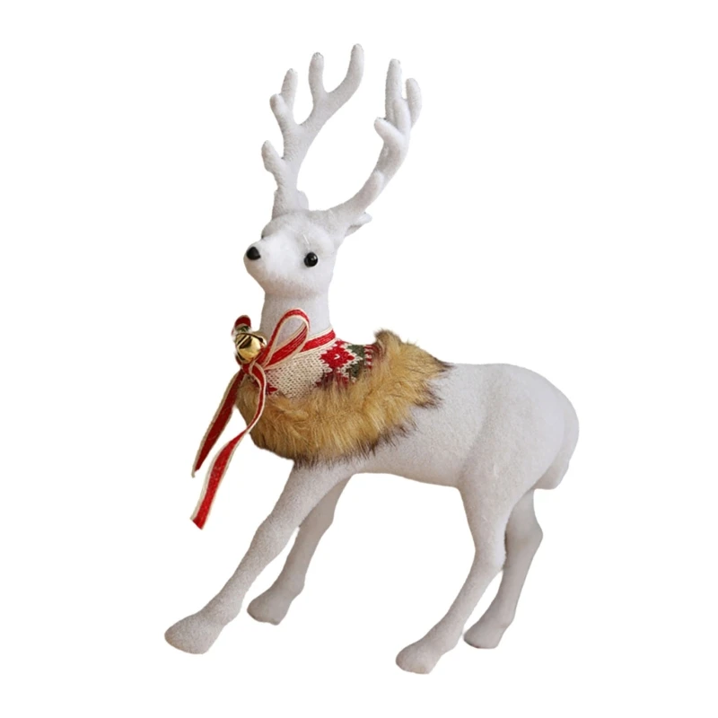 Festival White Reindeer Statue Ornament Elegant White Reindeer Display Sculpture Christmas Decors For Window And Desktop K92A