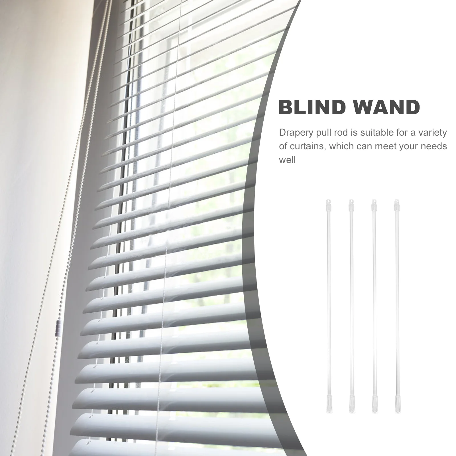 4 Sets Blind Rod Rotating Hook Handle Transparent Accessories Curtain Drapes Decor Long Window Stick with Blinds