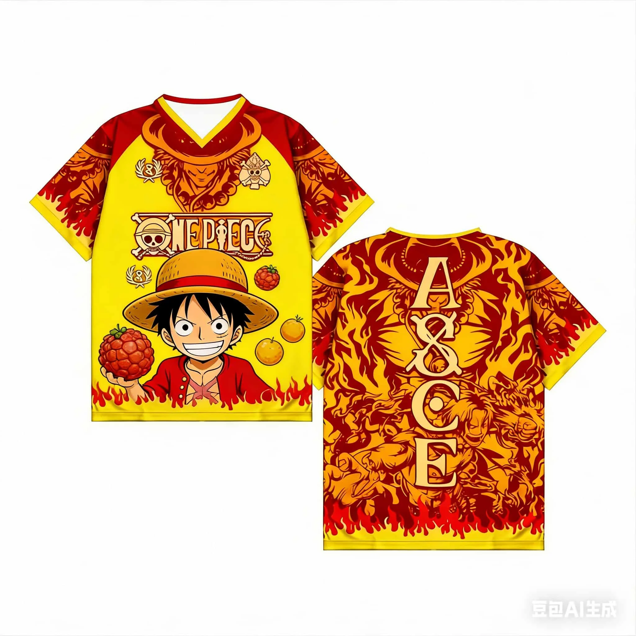 One Piece Strohhut-Piraten Oversized V-Neck Jersey 3D Schnelltrocknendes T-Shirt für Männer, Frauen, Kinder, Anime-Fan-Tee, Sommer-Streetwear – Detail 2