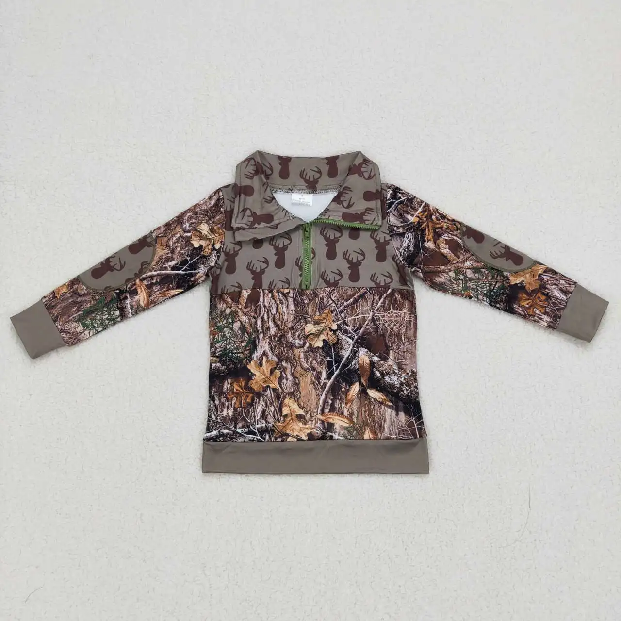 

Wholesale hot sale children's clothing for Baby Boys clothes fawn twig green zipper long-sleeved top western boutique t-shirt