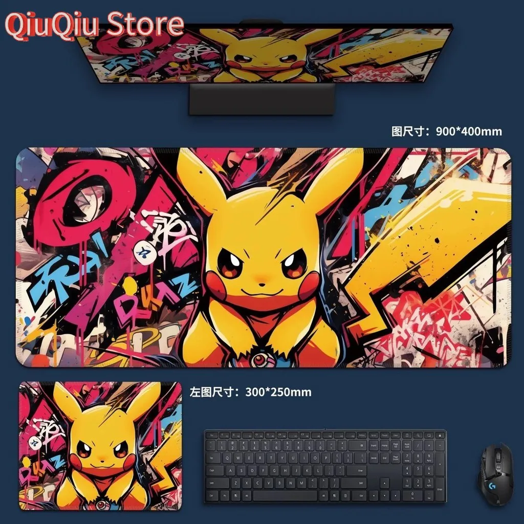 XXL Mouse Pad Desk Mat Gengar & Pikachu - Non-Slip Rubber Base - Perfect for Gaming & Pokémon Fans