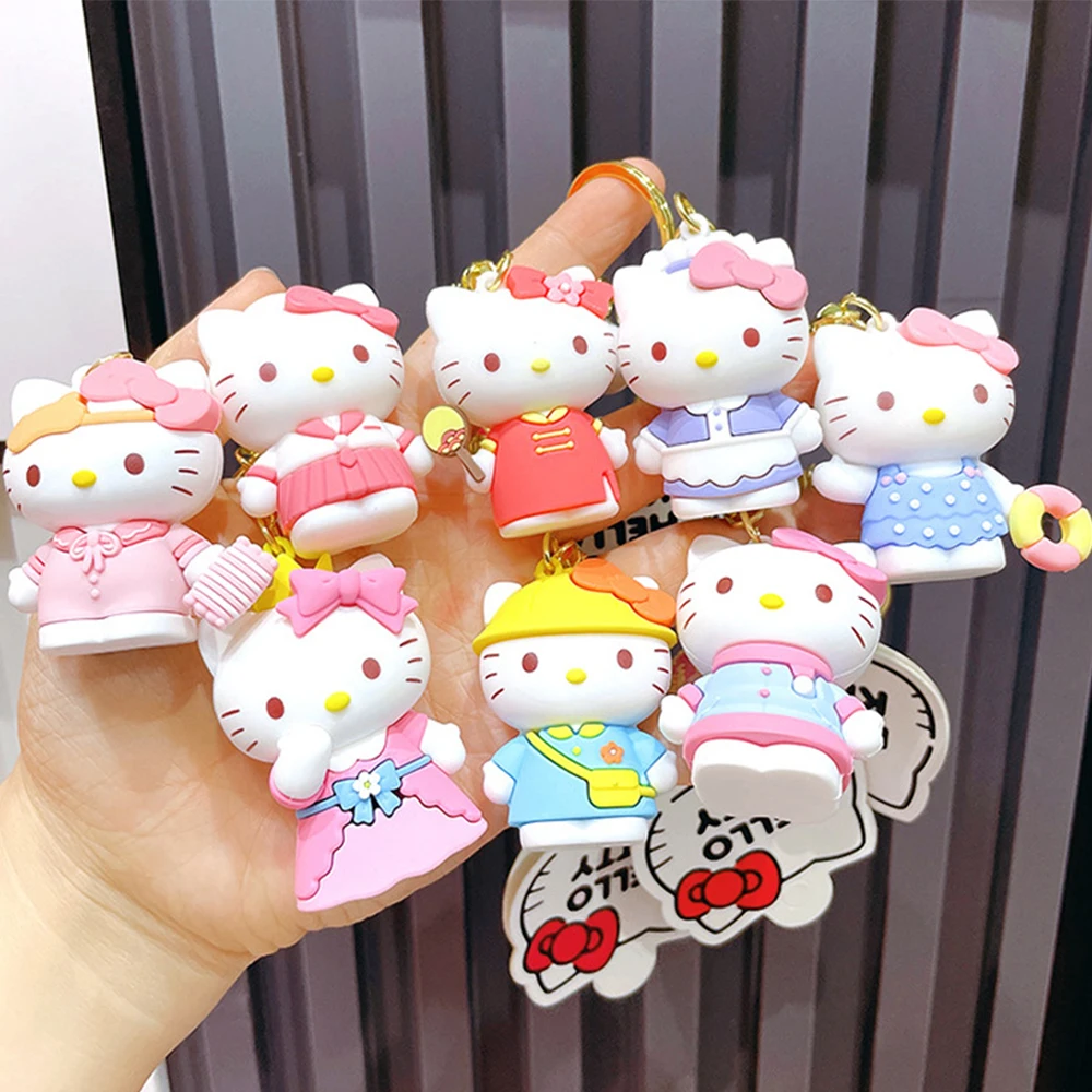 MINISO Anime Sanrio Keychain Cute Pendant Cartoon Career Hello Kitty Donuts Cinnamoroll My Melody Pochacoo Kuromi Keroppi Pom