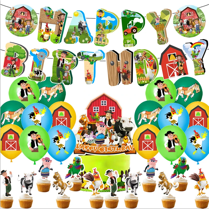 La Granja Zenon Farm Ranch Theme Birthday Party Decoration Tableware Supplies Chicken foil Balloon Backdrop Banner Baby Shower