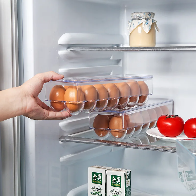 Refrigerator Side Door Egg Storage Box Organizer Transparent Egg Tray Fresh-keeping Egg Dispenser Rack Container 12/14/21Grid