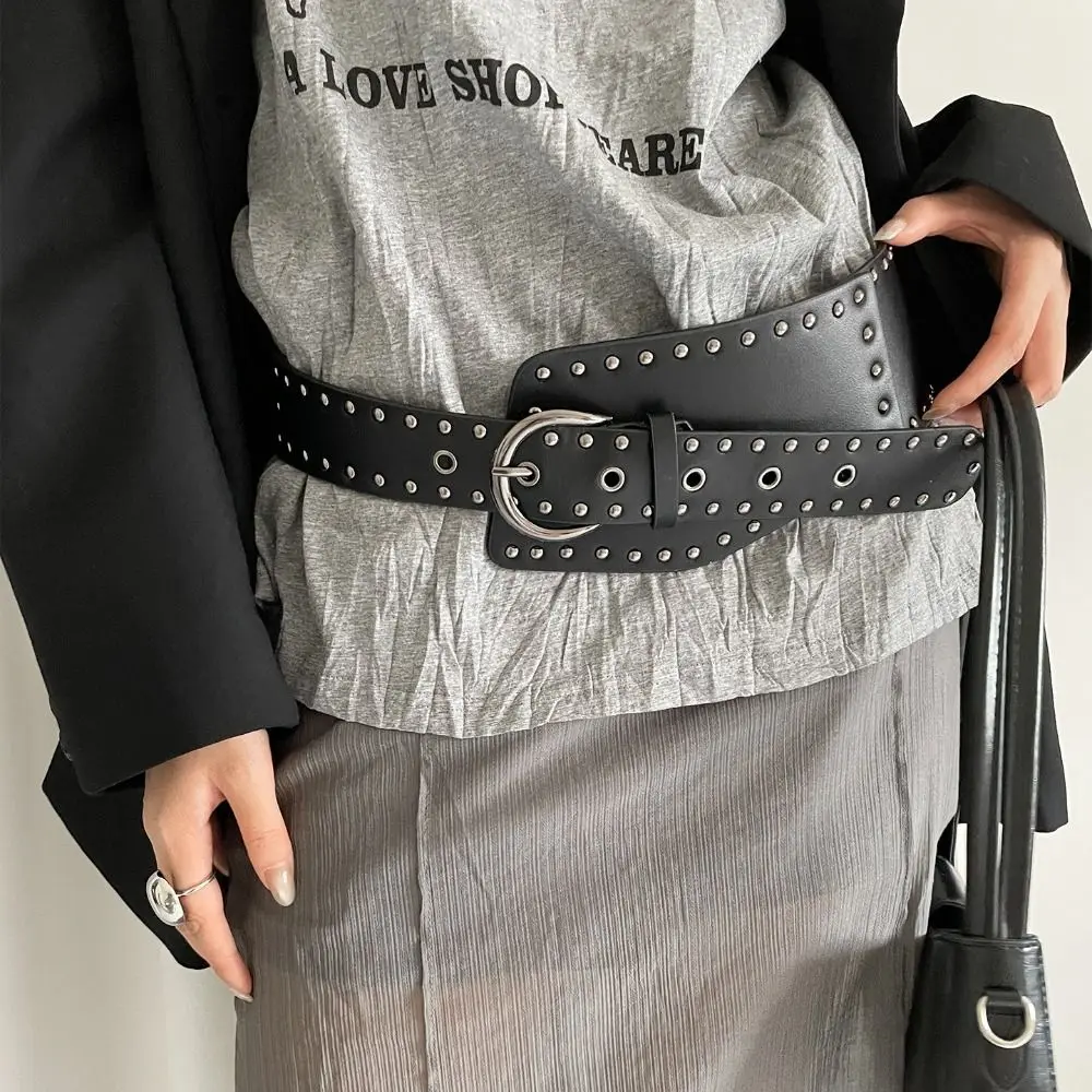 Cinturón con remaches irregulares para mujer, cinturón Extra ancho Harajuku Y2K de cuero Pu, cinturones Punk