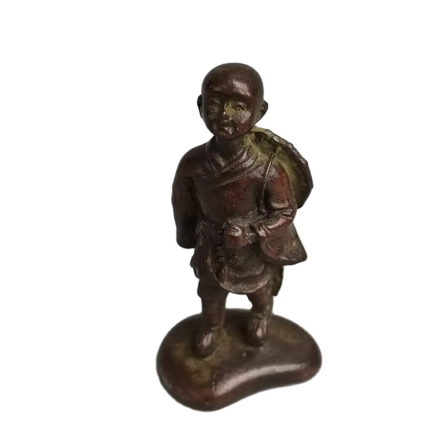 Cute Little Monk Statue Metal Children's Figure Sculpture Bronze Desktop Decoration Small Statue Car Interior Ornament