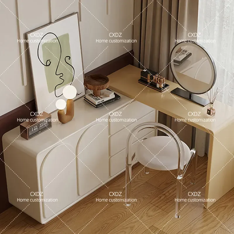 Modern Simple Cream Style Dressing Table with Mirror Extendable Bedroom Vanity Desk Creative Painted Makeup Table for Small