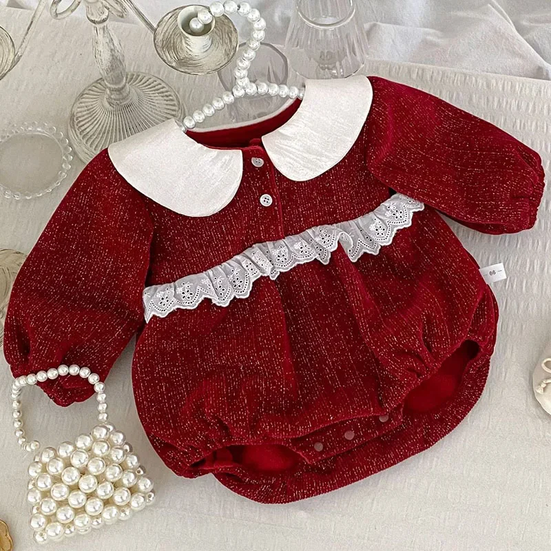 2024 New Winter Christmas Newborn Baby Girls Thicken Warm Bodysuits Korean Style Climbing Suit Baby Girl Thicken Warm Clothing