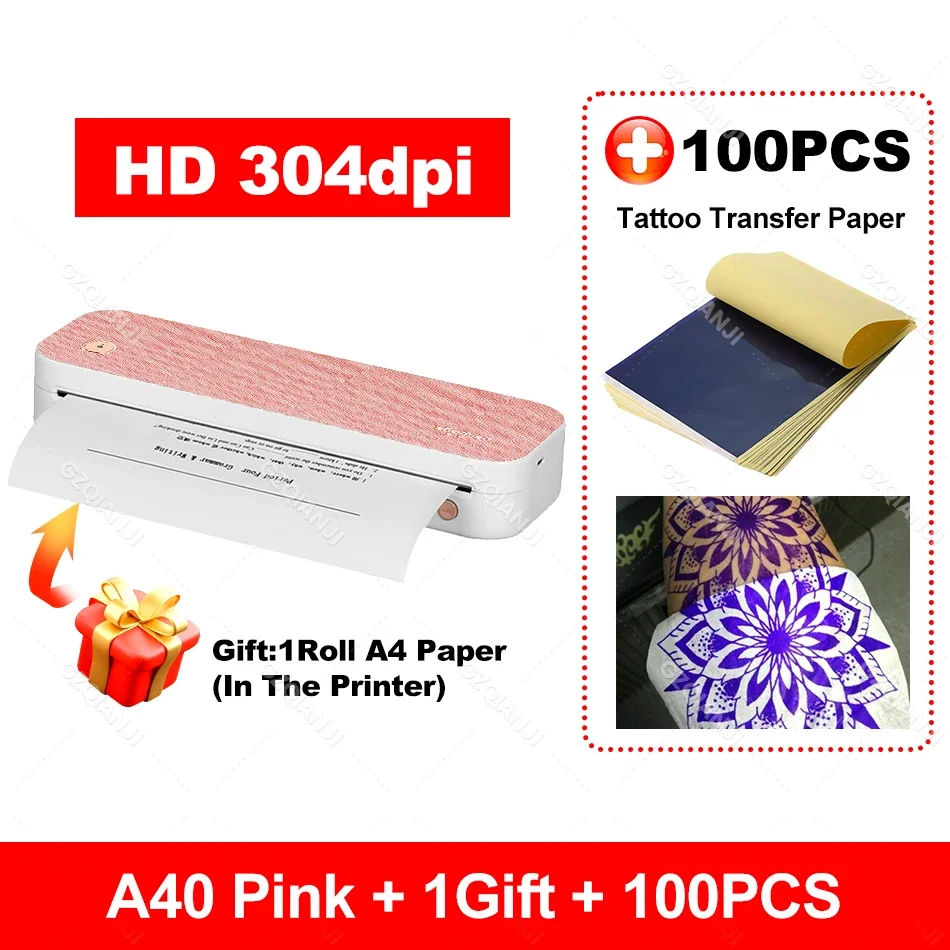 304 DPI Peripage Thermische Printer A40 203 dpi Tattoo Transfer Papier Inktloze Min Draagbare A4 Label Maker Voor Mobiele Document afdrukken