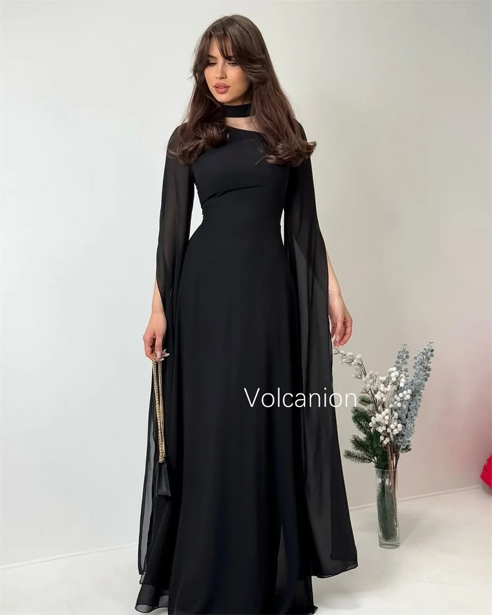 Abiti lunghi a trapezio con collo alto in chiffon personalizzati Occasioni su misura Prom Party Semplici dimensioni squisite disponibili