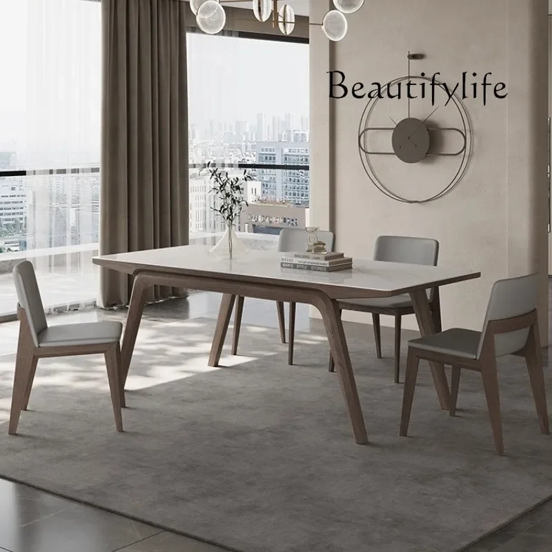 X35 Rock Slab Dining Table And Chair Nordic Apartment Solid Wood Ash Wood Modern Simple Rectangular Household Bright Dining Tab
