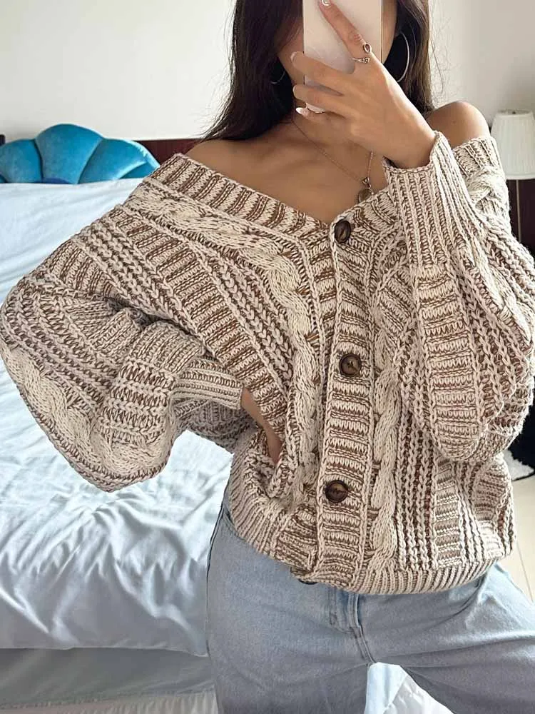 

BKQU повседневный свободный свитер с v-образным вырезом, кардиганы, женские однобортные однобортные эстетические трикотажные пальто Y2k, осень-зима 2021, осень-зима