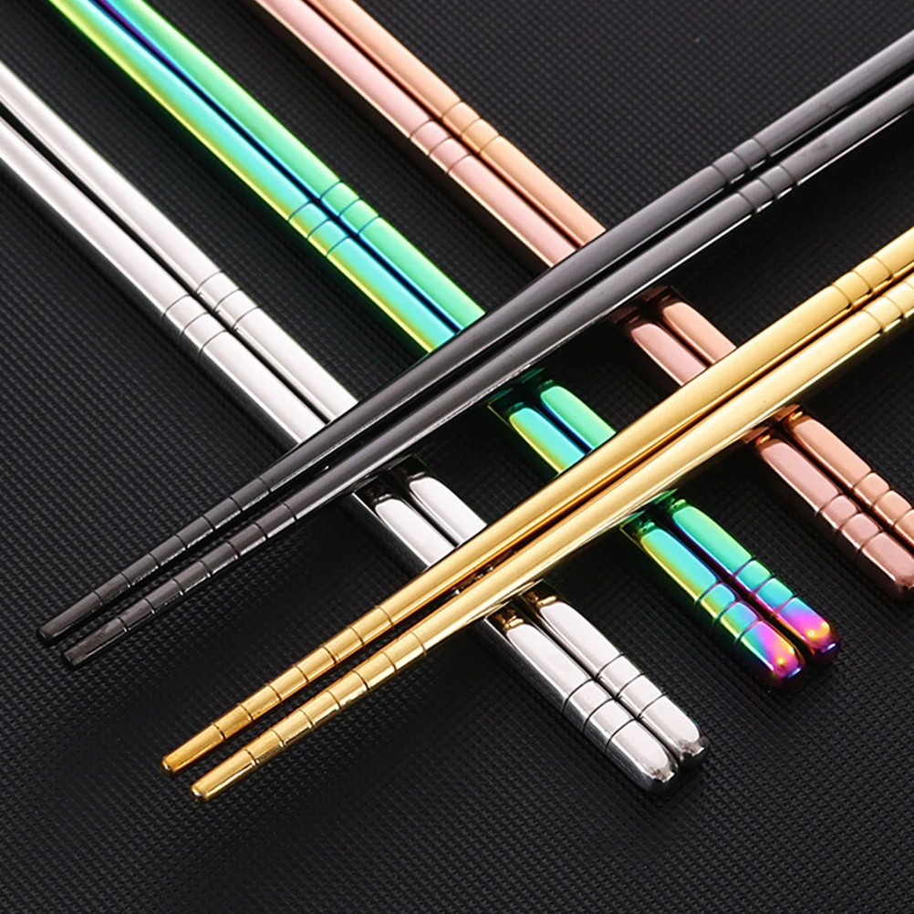 

10Pairs Non-Slip Heat Resistant Stainless Steel Chopsticks Multi-Function Compact Dinner Supplies Daily Use Reusable Rust Proof