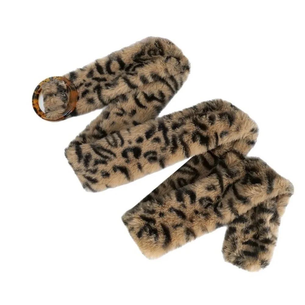 

Furry Leopard Print Plush Belt Resin Buckle Jeans Decor Plush Tassels Waistband Steampunk Y2K Jazz Dance Costumes Accessory