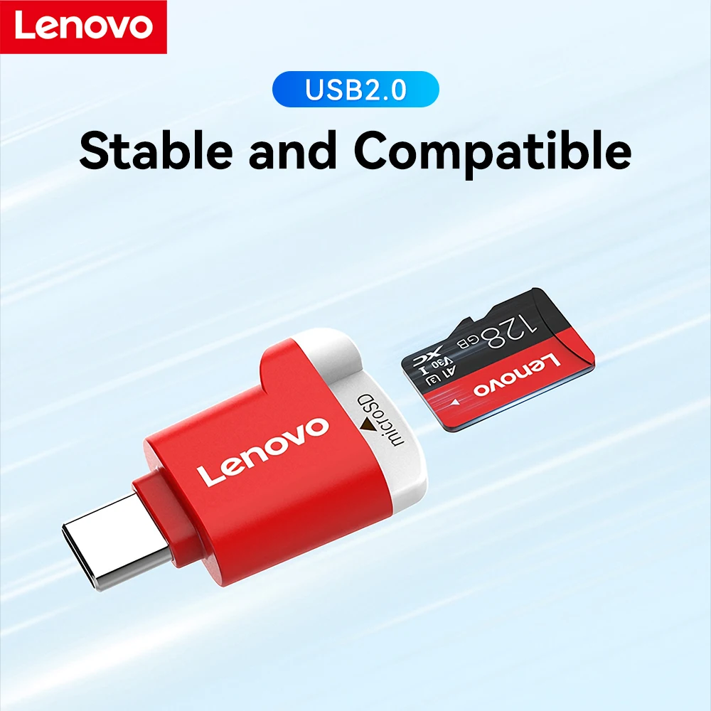 Lenovo  C102 USB 2.0 Card Reader Portable Mini High Speed Card Reader for SD TF Micro SD Memory Card
