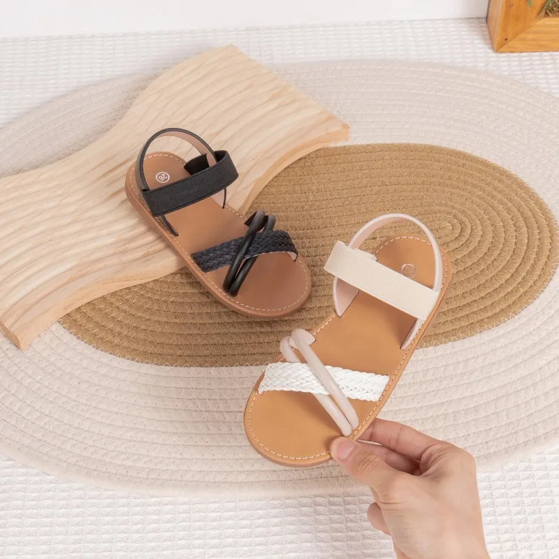 

Летние детские сандалии с перекрестными ремешками, плетеные, с открытым носком, для улицы, на плоской подошве, для школы, нескользящие, дышащие, для девочек, пляжные сандалии
