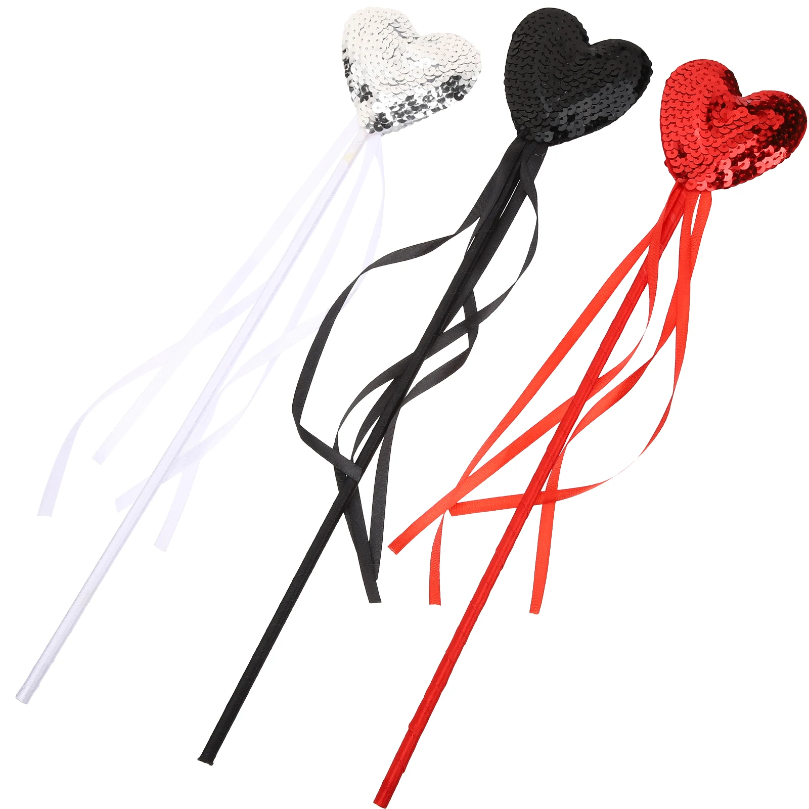 

3pcs Heart-shaped Wands Glitter Sequins Girl Fairy Wands Ribbon Party Supplies Kids Toys Sticks
