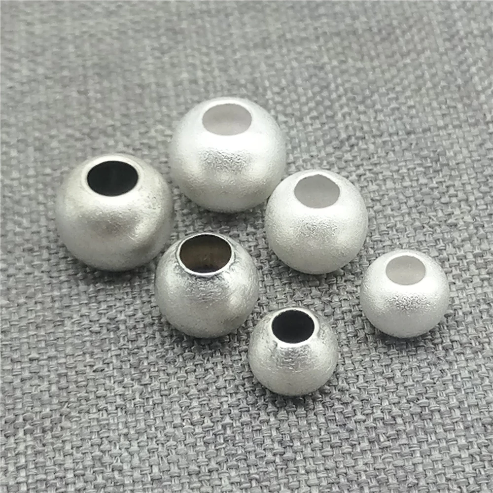 10 Sterling Silver Matte Ball Beads 925 Silver Large Hole Round Bead 5mm 6mm 7mm