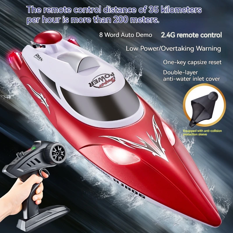 

Hj806 Remote Control Speedboat Automatic Flip Low Battery Prompt 2.4g Water Toy Light 35km High-Speed Remote Control Boat Gift