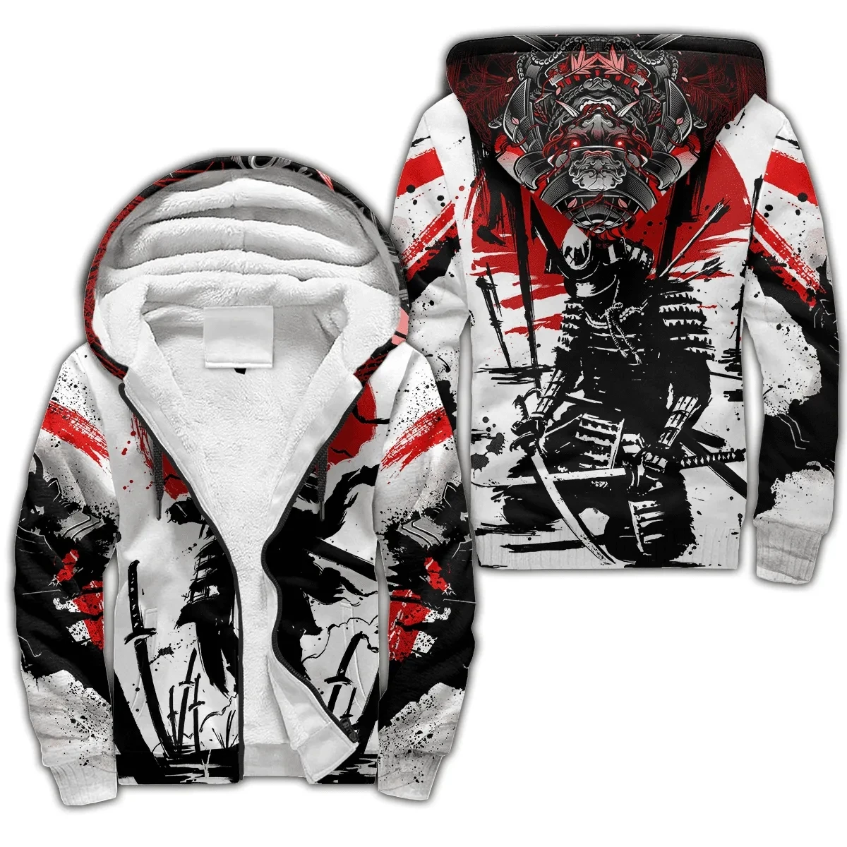 Felpa con cappuccio da uomo alla moda con cappuccio Samurai e Dragon tattoo stampa 3D felpa con cappuccio unisex inverno casual calore giacca con cappuccio in lana con zip