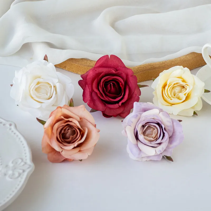 10PCS Artificial Flowers Wedding Garden Silk Rose for Home Decoration Accessories Party Christmas Wreath Headwear Wrist Flower