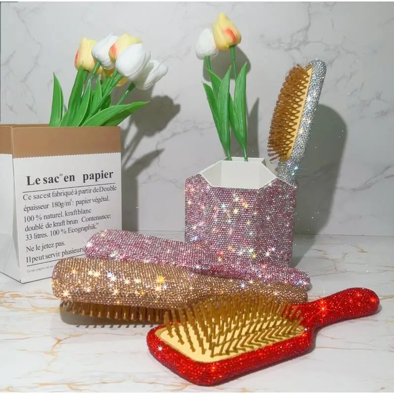 

Diamond-embellished Bamboo Air Cushion High Aesthetic Value, Comfortable The Scalp, Large Airbag Comb, Smooth Hair Styling Comb